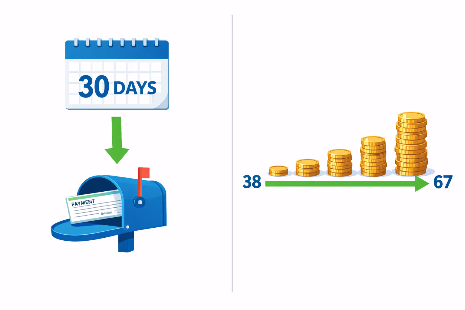 Infographic comparing immediate structured settlement payments starting in 30 days versus deferred payments growing over decades until retirement
