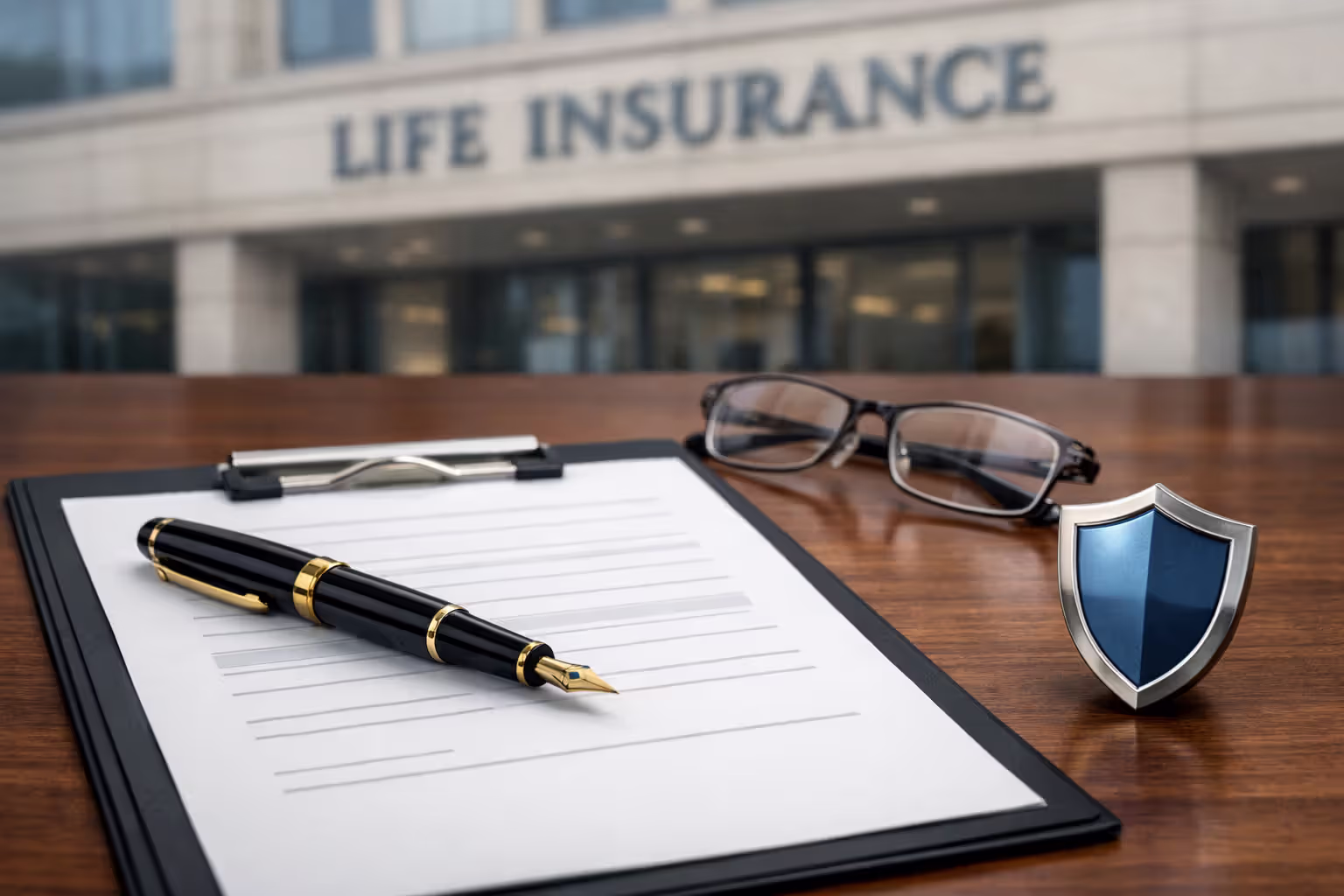 Annuity contract document on wooden desk with pen and glasses symbolizing structured settlement financial protection