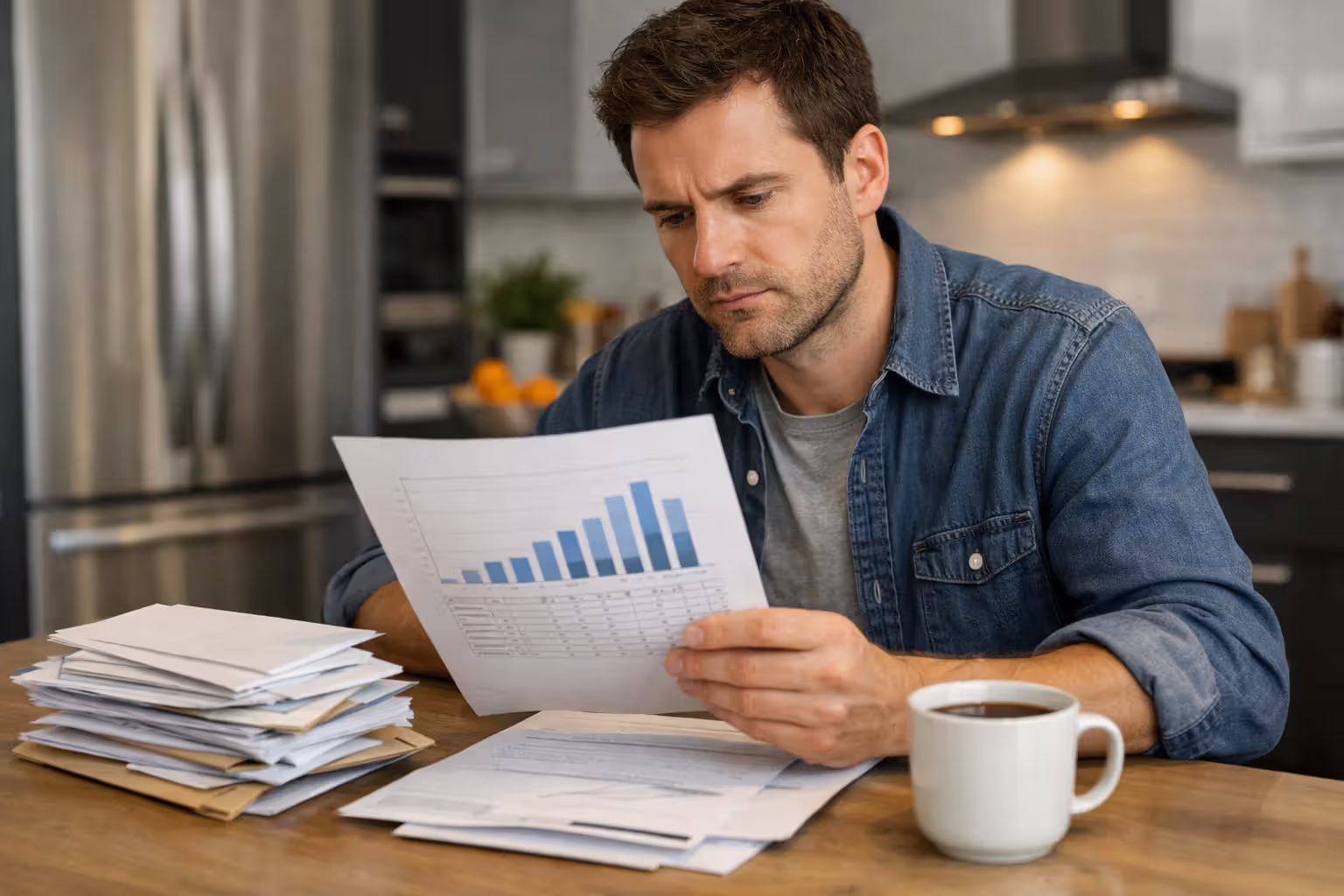 Person sitting at kitchen table reviewing payment schedule document and smartphone calendar alongside stack of bills, representing structured settlement cash flow management